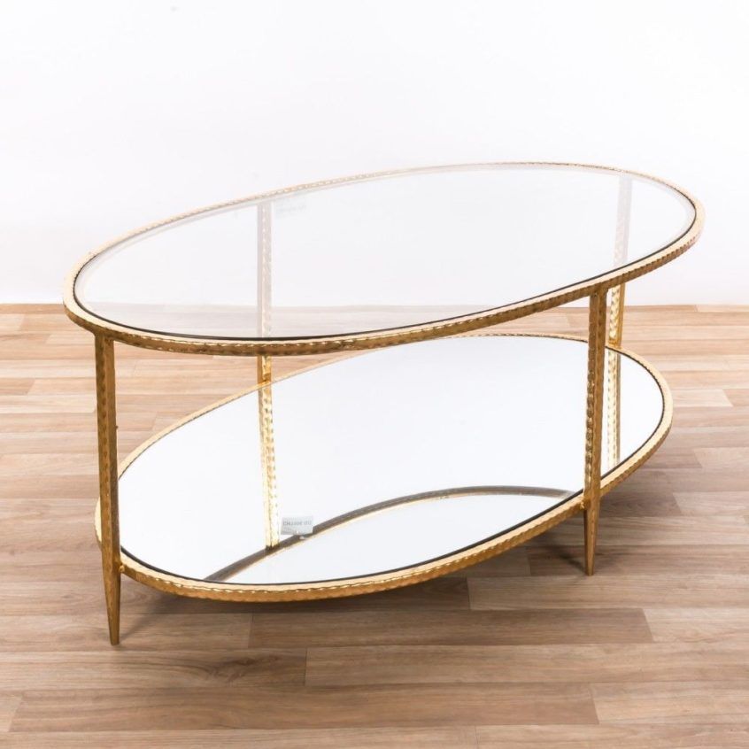 Coffee Table Design: Gold Gilt Leaf Metal Oval Coffee Table Inside Copper Grove Woodend Glass Top Oval Coffee Tables (View 50 of 50)