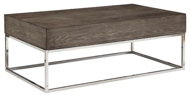 Coffee Table With Metal Geometric Open Base, Silver And Gray Intended For Tribeca Contemporary Distressed Silver And Smoke Grey Coffee Tables (View 25 of 25)