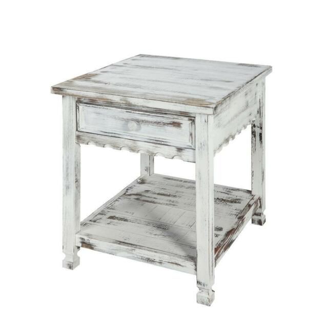Country Cottage Rustic White Antique End Table Vintage Wood Dining Country  Top With Regard To Alaterre Country Cottage Wooden Long Coffee Tables (View 8 of 25)