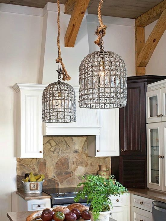 Crystal Pendant Lighting In A Rustic Kitchen | For The Home Throughout Edmundo 1 Light Unique / Statement Geometric Pendants (View 18 of 25)