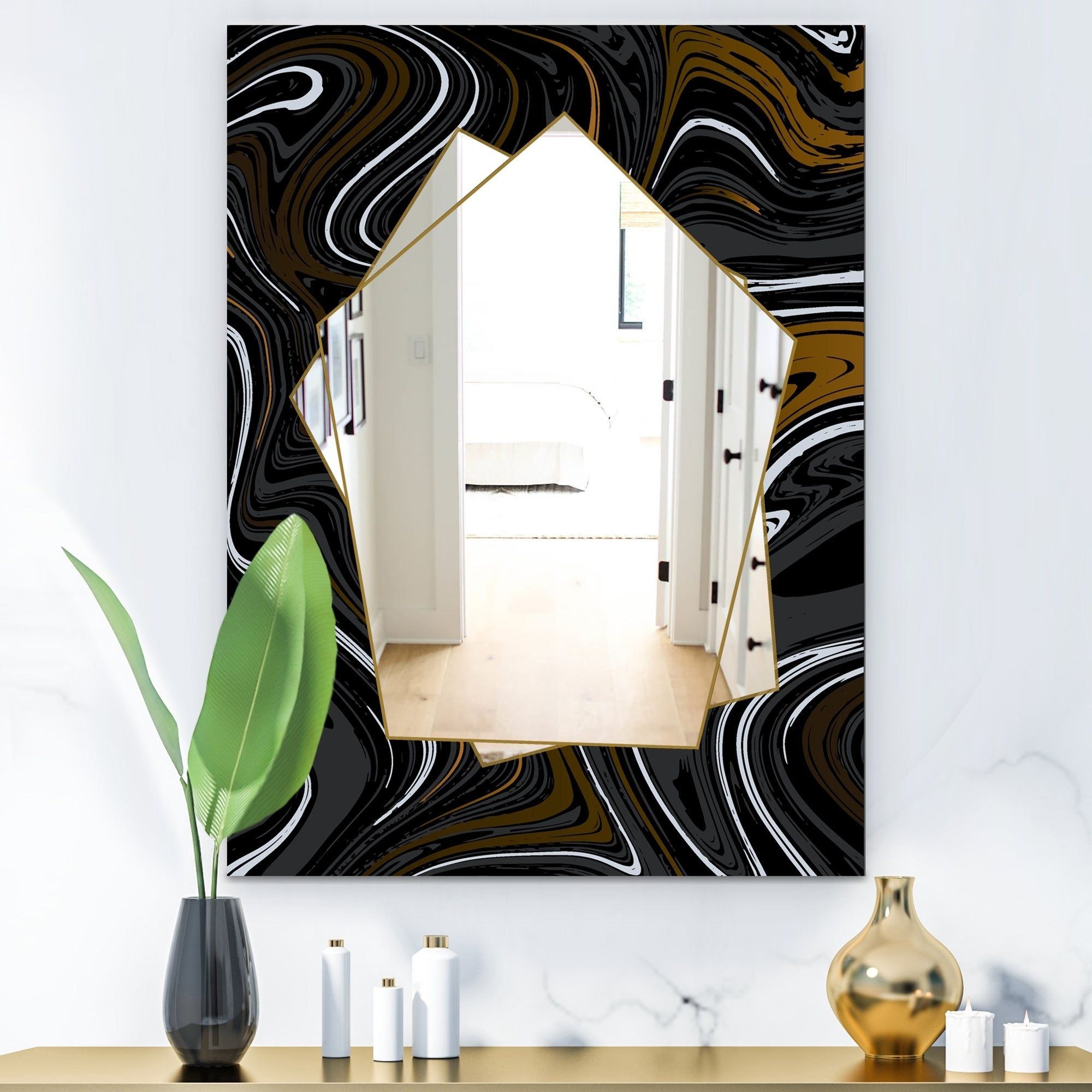 Designart 'marbled Diamond 9' Farmhouse Mirror – Large Wall Mirror – Black With Traditional Frameless Diamond Wall Mirrors (View 14 of 20)