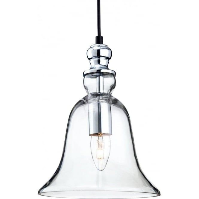 Firstlight Omar Single Light Ceiling Bell Shaped Pendant In Chrome With  Clear Glass Regarding Terry 1 Light Single Bell Pendants (View 20 of 25)