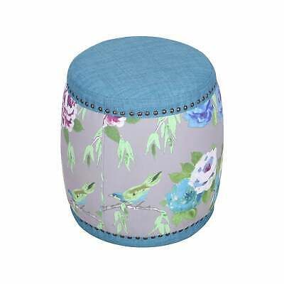 Flower Pattern Adeco Fabric Drum Ottoman/footstool Blue Small | Ebay Within Adeco Accent Postmodernism Drum Shape Black Metal Coffee Tables (View 18 of 25)