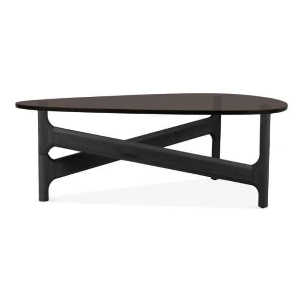 Frieda Glass Top Coffee Table, Solid Beech Wood, Black Regarding Solid Hardwood Rectangle Mid Century Modern Coffee Tables (View 37 of 50)