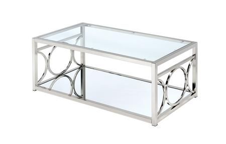 Furniture Of America Cm4166Crmc Pertaining To Contemporary Chrome Glass Top And Mirror Shelf Coffee Tables (View 21 of 25)