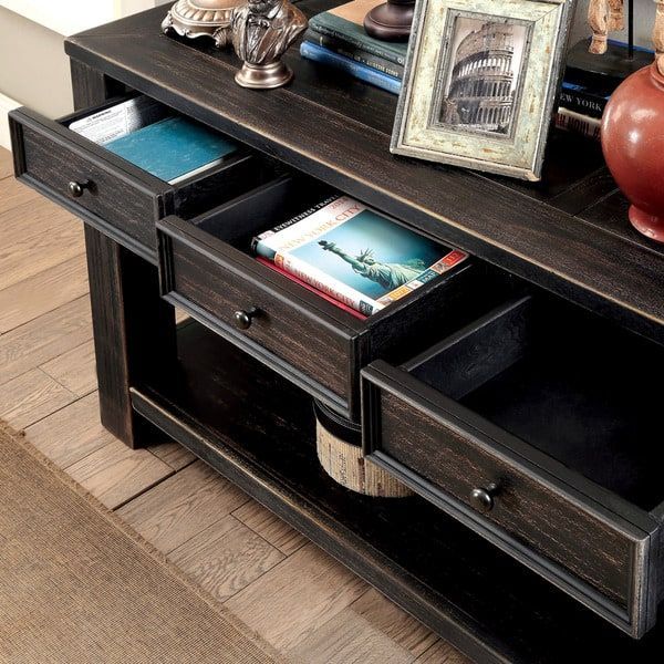 Furniture Of America Cosbin Bold Antique Black 4 Drawer Sofa Intended For Cosbin Rustic Bold Antique Black Coffee Tables (View 19 of 50)