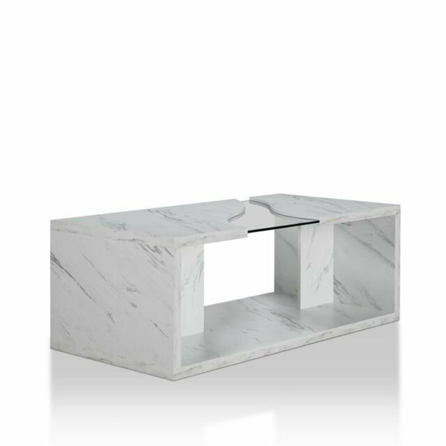Furniture Of America Lenu Glass Coffee Table In Marble White In Velma Modern Satin Plated Coffee Tables (View 14 of 25)