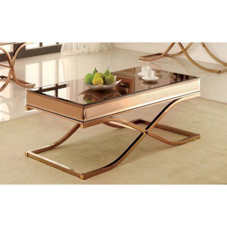 Furniture Of America Monna Contemporary Mirrored Coffee Regarding Furniture Of America Orelia Brass Luxury Copper Metal Coffee Tables (View 8 of 25)