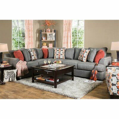 Furniture Of America Velma Contemporary Fabric Sectional In Gray Intended For Velma Modern Satin Plated Coffee Tables (View 11 of 25)