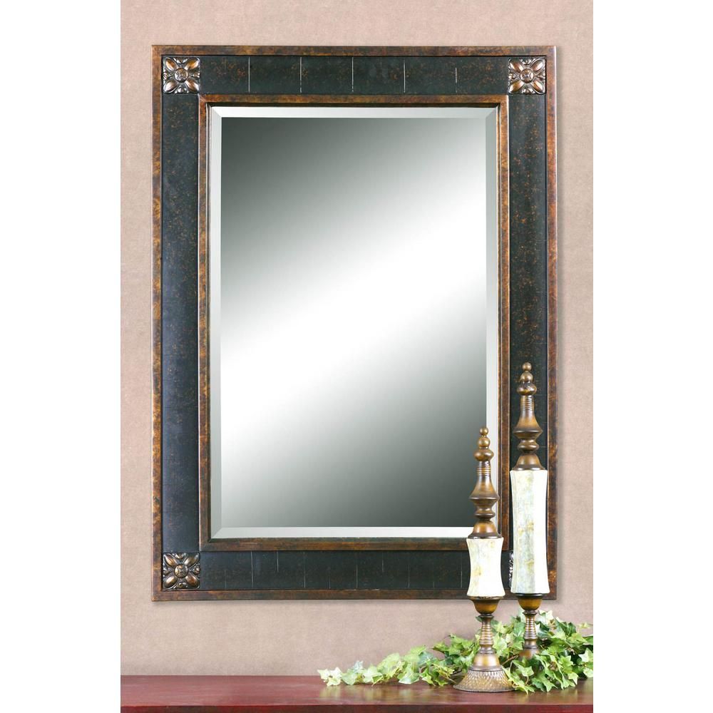 Global Direct 38 In. X 28 In. Black Framed Mirror | Mirrors In Kristy Rectangular Beveled Vanity Mirrors In Distressed (Photo 11 of 20)