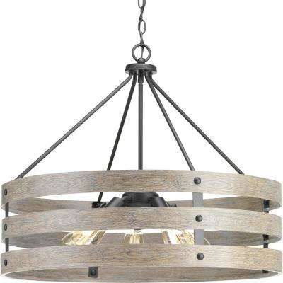 Gulliver 5 Light Graphite Drum Pendant With Weathered Gray Wood Accents In Vincent 5 Light Drum Chandeliers (View 17 of 25)