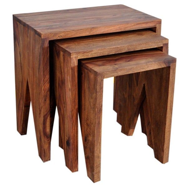 Idris Solid Dark Sheesham Wood 3 Piece Nesting Table Regarding Idris Dark Sheesham Solid Wood Coffee Tables (View 12 of 25)