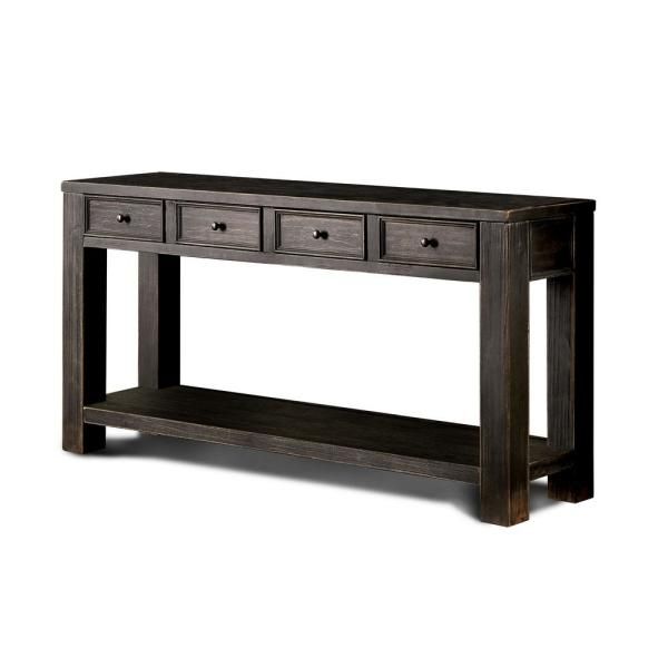 Jerry Antique Black 4 Drawer Sofa Table For Cosbin Rustic Bold Antique Black Coffee Tables (View 8 of 50)