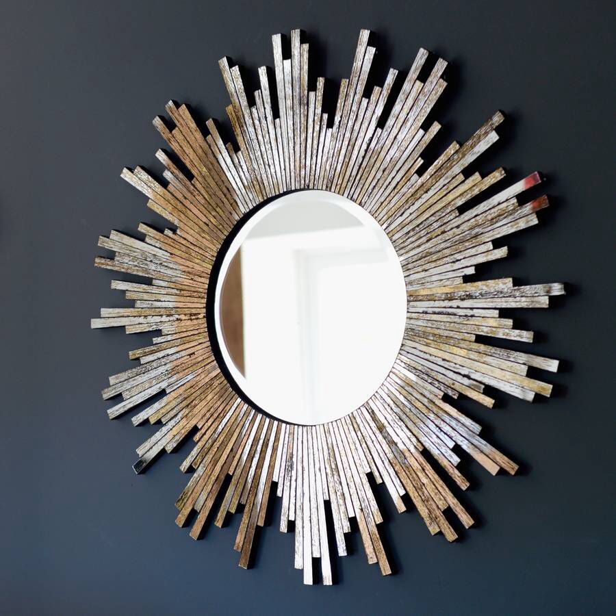 Large Burnished Sunburst Mirror | Sun Burst Mirrors (Foyer With Estrela Modern Sunburst Metal Wall Mirrors (View 9 of 20)