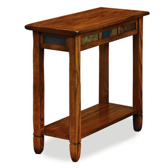 Leick 10060 Rustic Oak Chairside End Table Within Copper Grove Ixia Rustic Oak And Slate Tile Coffee Tables (Photo 17 of 25)