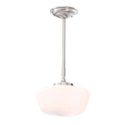 Luray Collection 1 Light Brushed Nickel Pendant With Schoolhouse White  Glass Shade Inside Nadine 1 Light Single Schoolhouse Pendants (View 22 of 25)