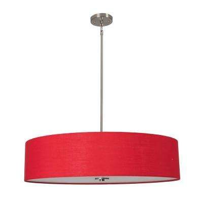 Lyell Forks Family 5 Light Satin Steel Pendant With Chili Pepper Red Fabric  Shade For Harlan 5 Light Drum Chandeliers (View 13 of 20)