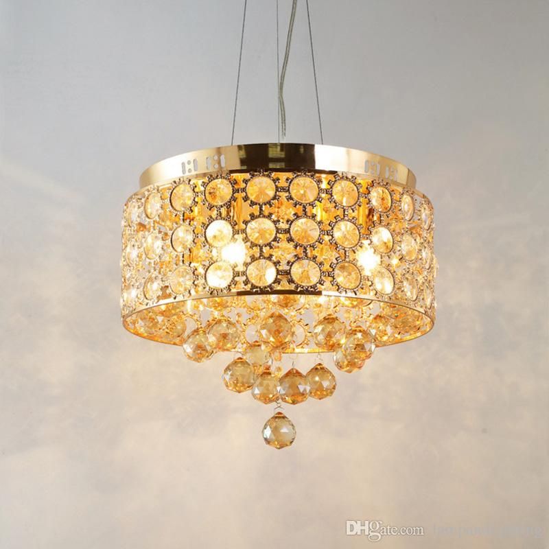 Modern Luxury Gold Round Drum Metal Crystal Pendant Lights D38Cm Decorative  Hanging Light Fixture For Dinning Living Room Bedrooom Decor Within Lindsey 4 Light Drum Chandeliers (View 19 of 20)