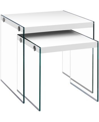 Monarch Specialties Tempered Glass 2 Pcs Nesting Table In Pertaining To Glossy White Hollow Core Tempered Glass Cocktail Tables (View 15 of 25)