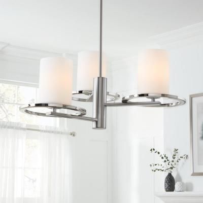 Nickel – Chandeliers – Lighting – The Home Depot Within Dirksen 3 Light Single Cylinder Chandeliers (View 16 of 20)