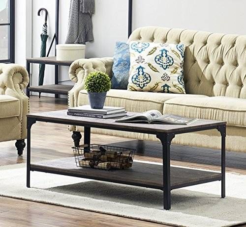 O K Furniture Rustic Rectangular Coffee Table With Open For Carbon Loft Peter Matte Black Slatted Coffee Tables (View 12 of 25)