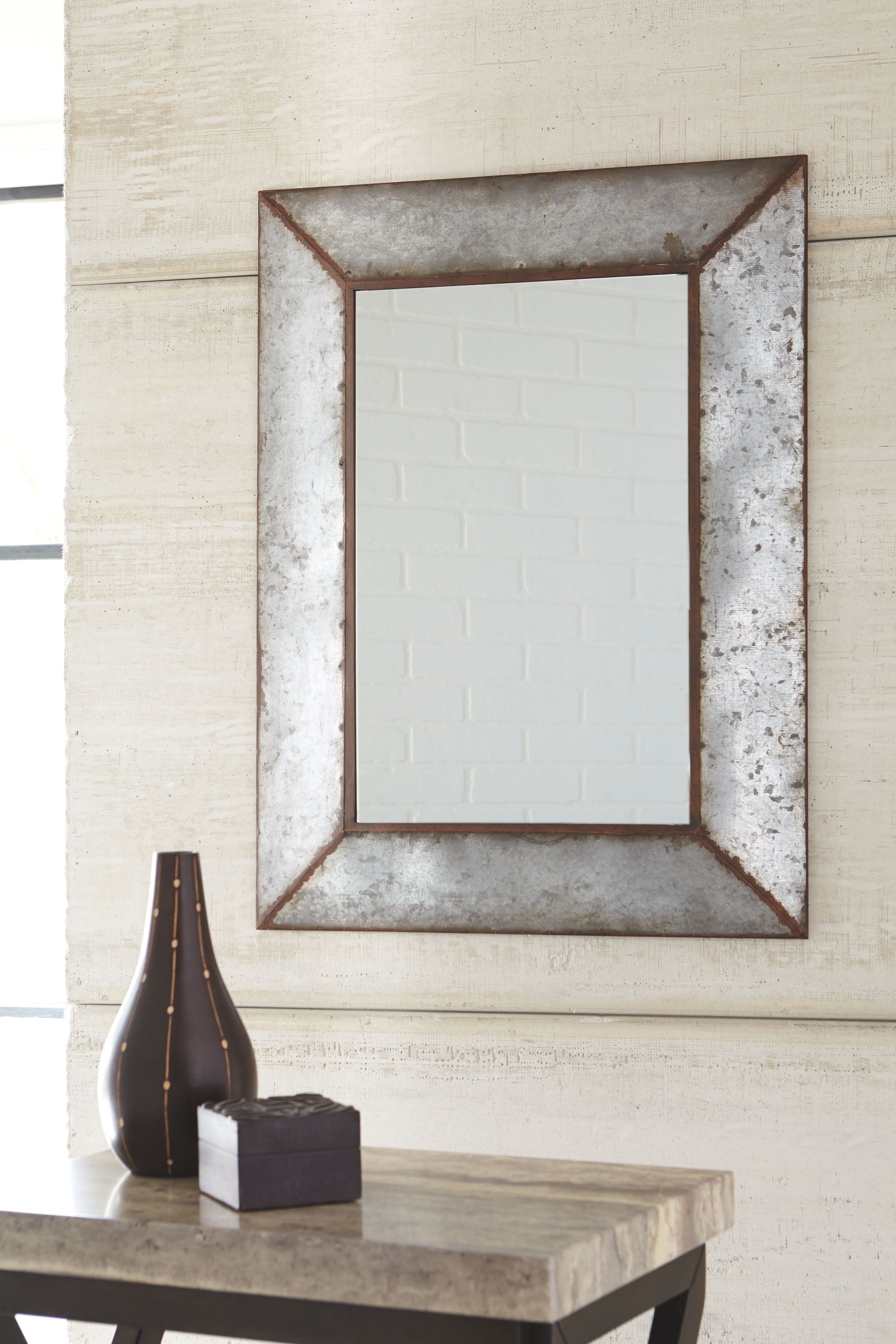 O'tallay Accent Mirror, Antique Gray | Products | Mirror Throughout Rectangle Antique Galvanized Metal Accent Mirrors (View 5 of 20)
