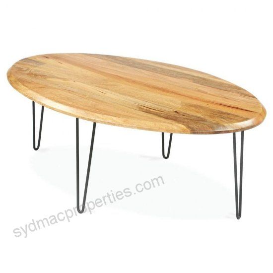 Oval Cocktail Table, Natural Finish – Industrial – Coffee In Winslet Cherry Finish Wood Oval Coffee Tables With Casters (View 7 of 25)