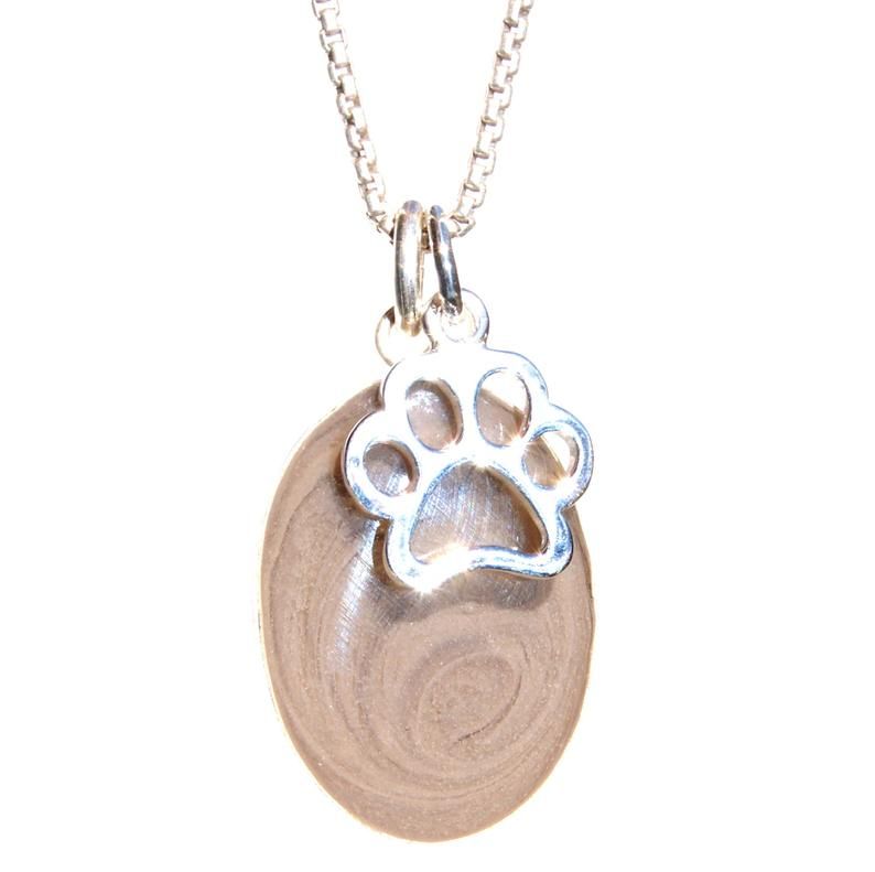 Oval Cremation Necklace, 18 X 13Mm, With Paw Print Charm – Sterling Silver  Pet Cremation Jewelry Intended For Spokane 1 Light Single Urn Pendants (View 10 of 25)