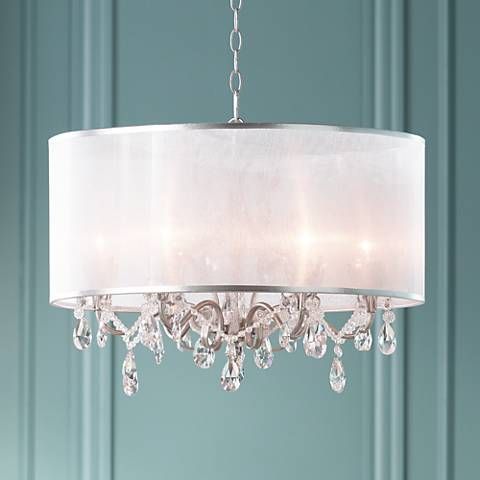 Possini Euro Farina 23" Wide Organza Silver Pendant Light Pertaining To Lindsey 4 Light Drum Chandeliers (View 9 of 20)