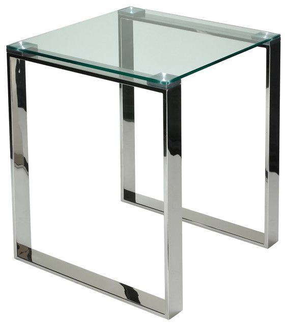 Remi Contemporary Square Glass End Table With Chrome Finish With Regard To Cortesi Home Remi Contemporary Chrome Glass Coffee Tables (View 2 of 25)