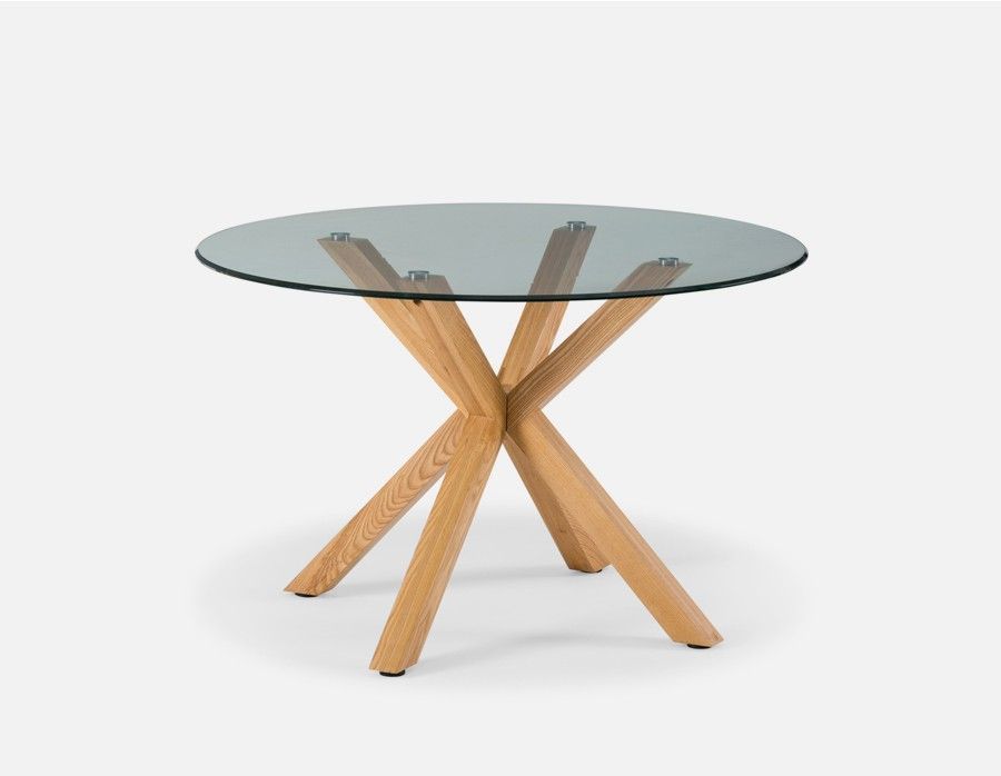 Riga Solid Ash Wood Dining Table With Tempered Glass 120Cm In Carbon Loft Lee Reclaimed Fir Eastwood Tables (View 21 of 25)