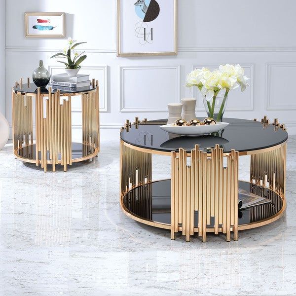 Shop Acme Furniture Tanquin Black Glass And Goldtone Metal For Furniture Of America Orelia Brass Luxury Copper Metal Coffee Tables (View 10 of 25)
