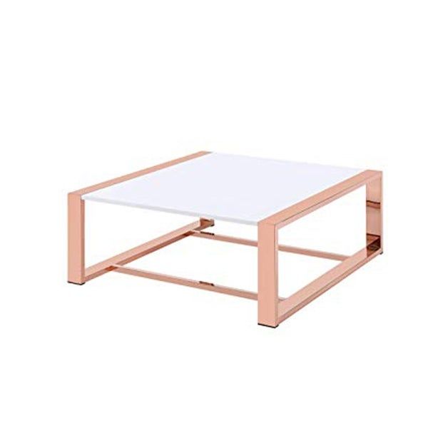 Shop Charming Coffee Table, White High Gloss & Copper – On For Furniture Of America Orelia Brass Luxury Copper Metal Coffee Tables (View 19 of 25)