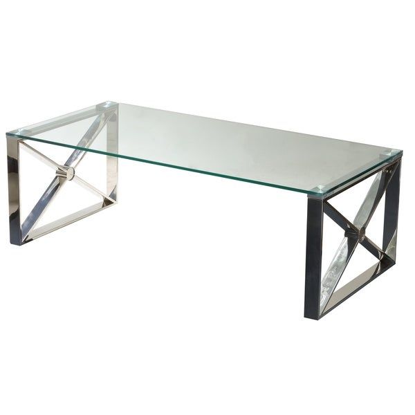 Shop Cortesi Home Moses Clear Glass/polished Stainless Steel Regarding Cortesi Home Remi Contemporary Chrome Glass Coffee Tables (View 3 of 25)