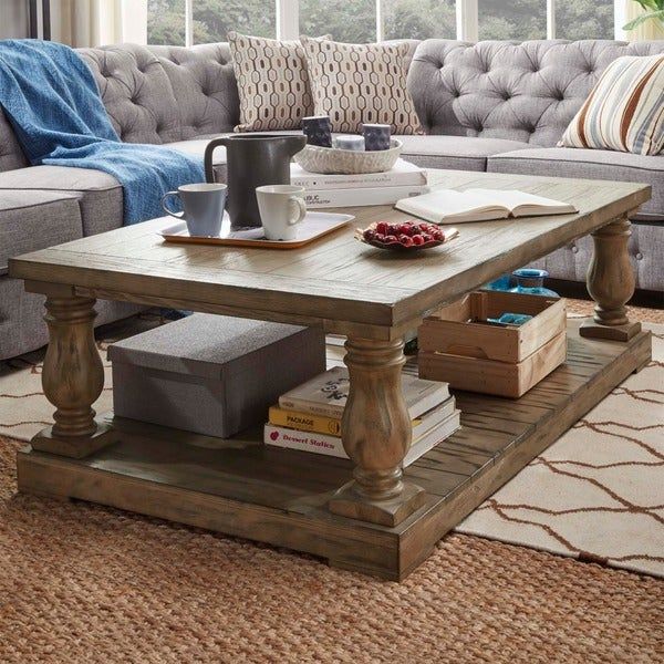 Shop Edmaire Rustic Pine Baluster 55 Inch Coffee Table With Edmaire Rustic Pine Baluster Coffee Tables (View 1 of 25)