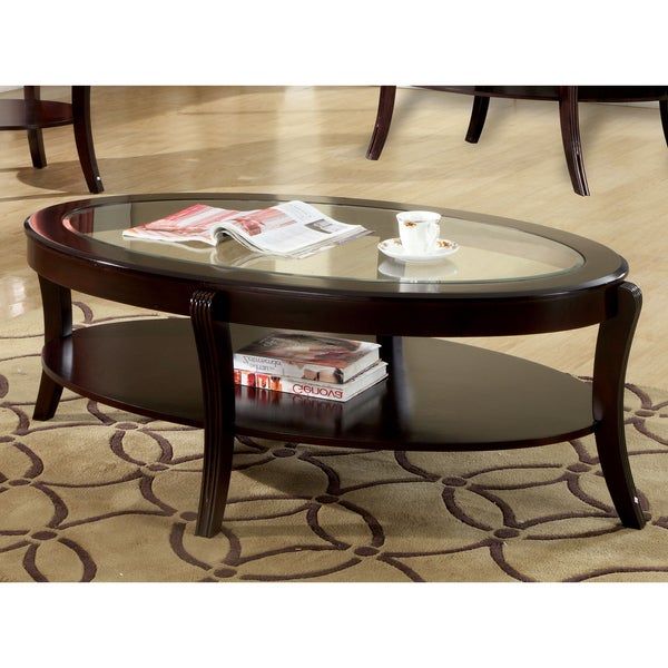 Shop Furniture Of America Evalline Oval Glass Top Coffee Regarding Evalline Modern Dark Walnut Coffee Tables (View 47 of 50)