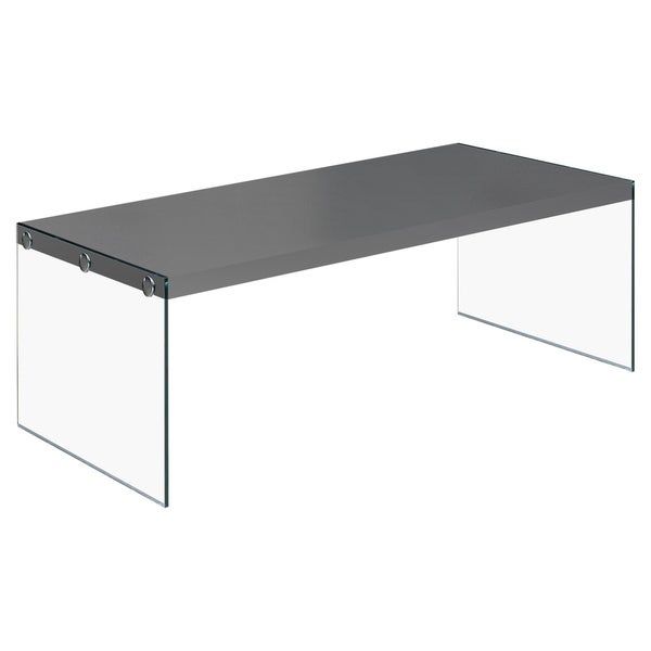 Shop Gloss Grey Hollow Core Tempered Glass Cocktail Table Regarding Glossy White Hollow Core Tempered Glass Cocktail Tables (View 3 of 25)