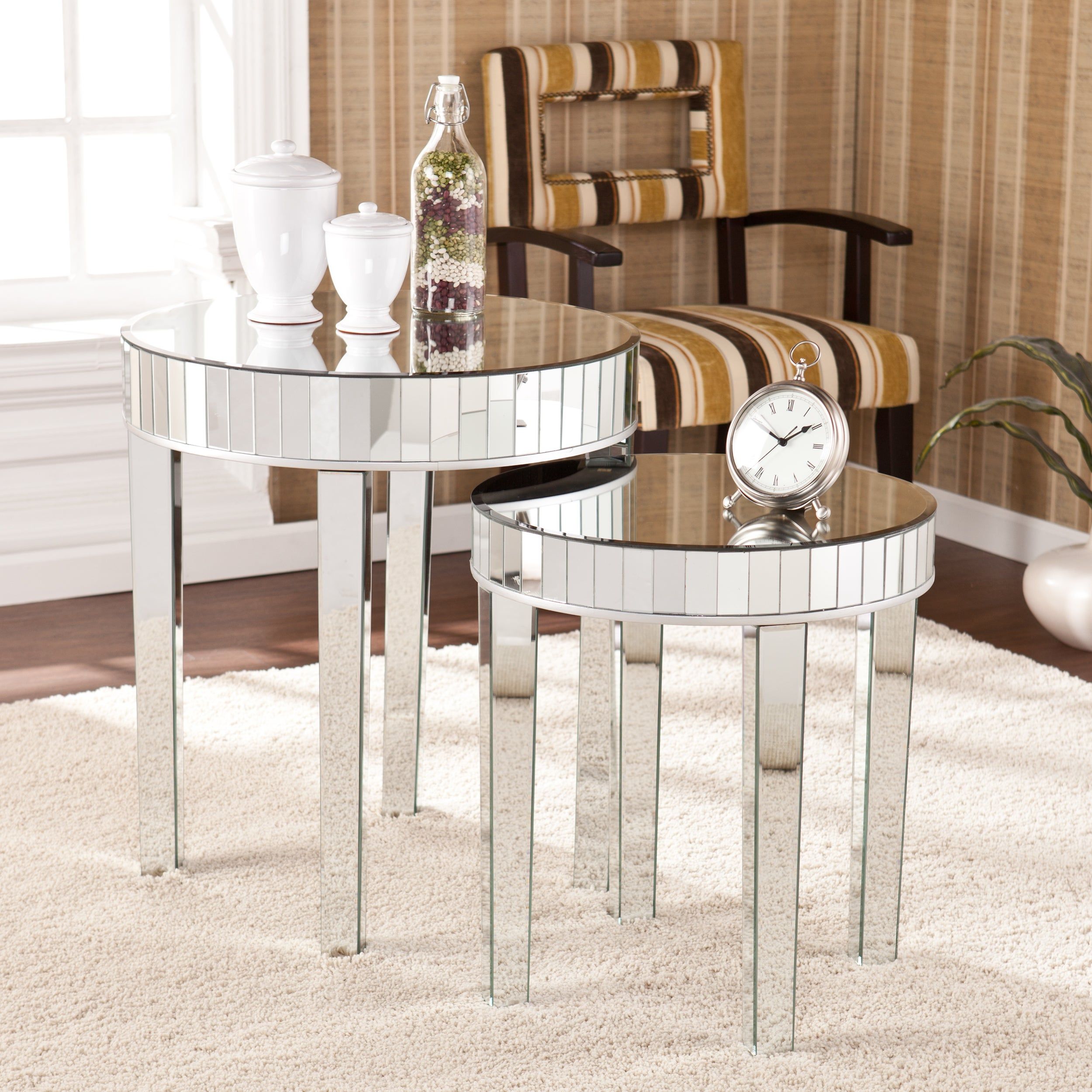 Shop Harper Blvd Tifton Round Mirrored Nesting Accent Table With Regard To Tifton Traditional Beveled Accent Mirrors (View 14 of 20)