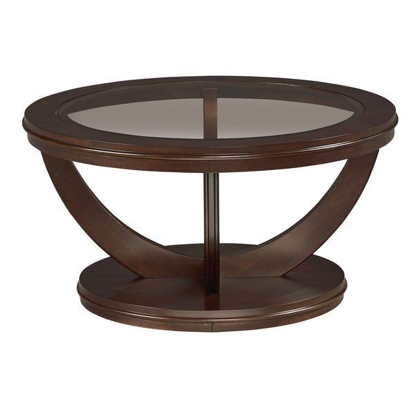 Shop La Jolla Brown Veneer Round Cocktail Table With Glass Throughout Copper Grove Halesia Chocolate Bronze Round Coffee Tables (View 8 of 25)