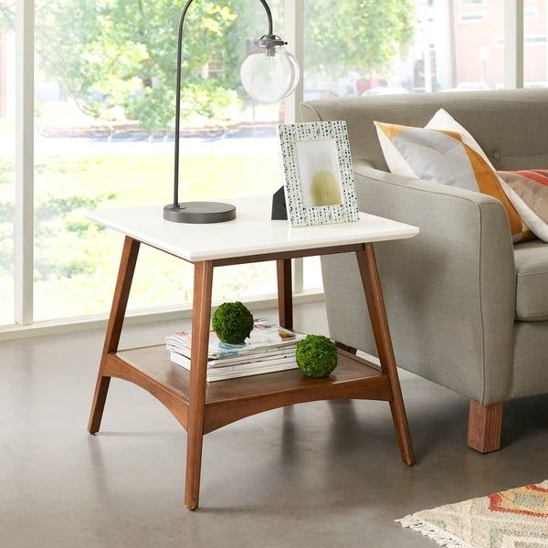 Shop Madison Park Avalon White/ Pecan End Table – 24"w X 24 Pertaining To Madison Park Avalon White Pecan Coffee Tables (View 2 of 25)