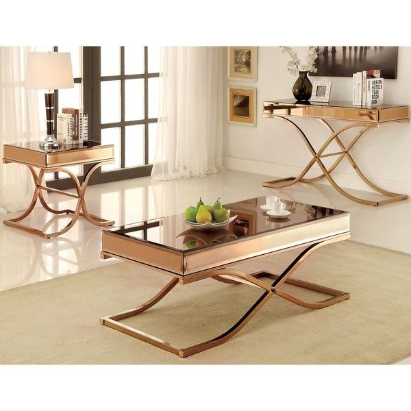 Shop Orelia Contemporary Copper Brown 3 Piece Accent Table In Furniture Of America Orelia Brass Luxury Copper Metal Coffee Tables (View 2 of 25)