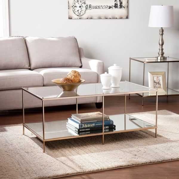 Shop Silver Orchid Olivia Goldtone Glass Top Coffee Table In Silver Orchid Price Glass Coffee Tables (View 4 of 25)