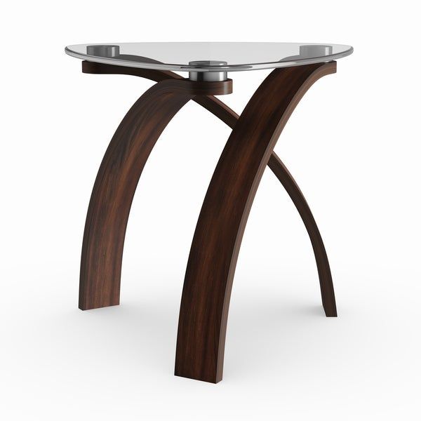 Shop Strick & Bolton Ascott Modern Glass Top Arch Legged End Inside Copper Grove Rochon Glass Top Wood Accent Tables (View 5 of 25)