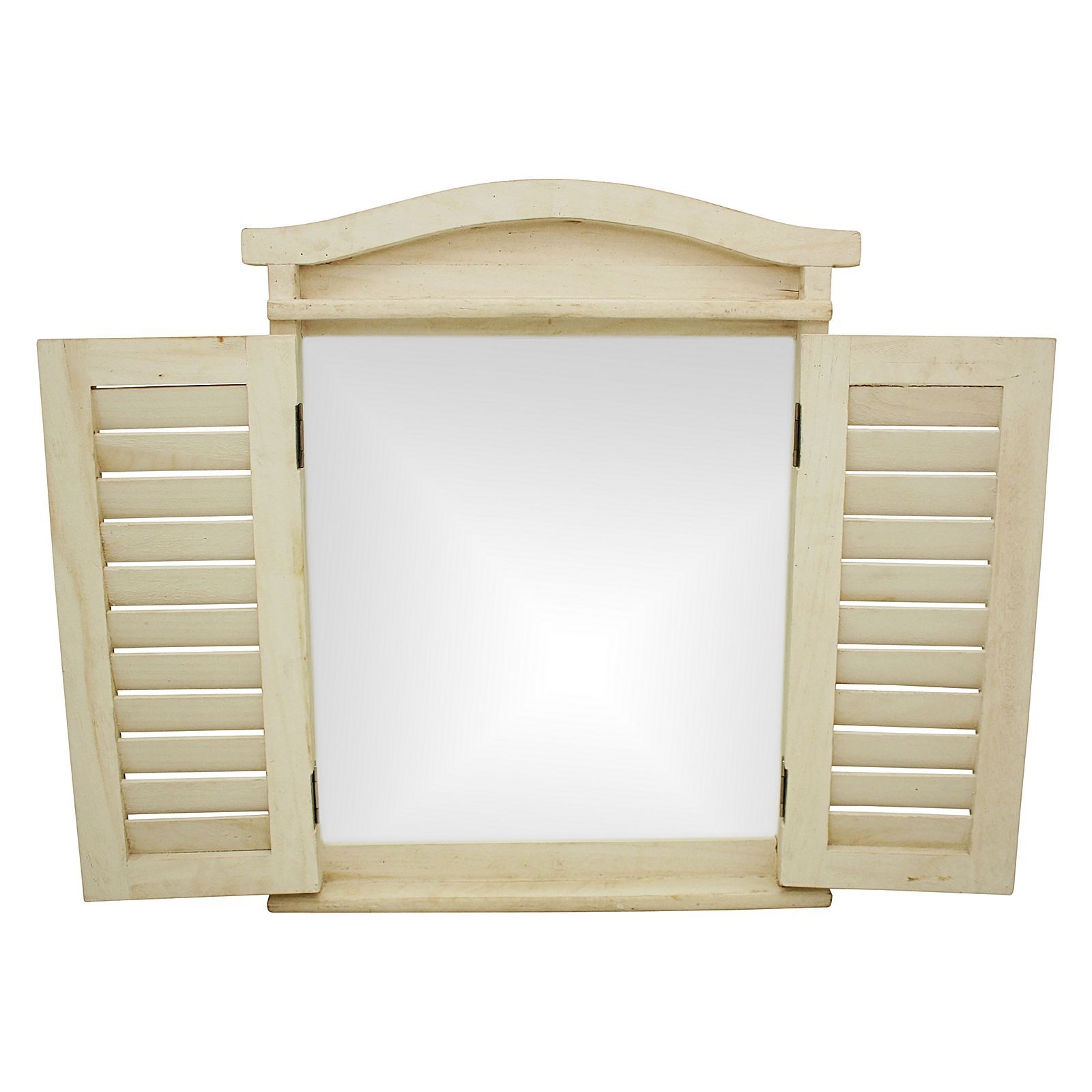 Shutter Frame Wall Mirror, Cream With Window Cream Wood Wall Mirrors (View 3 of 20)
