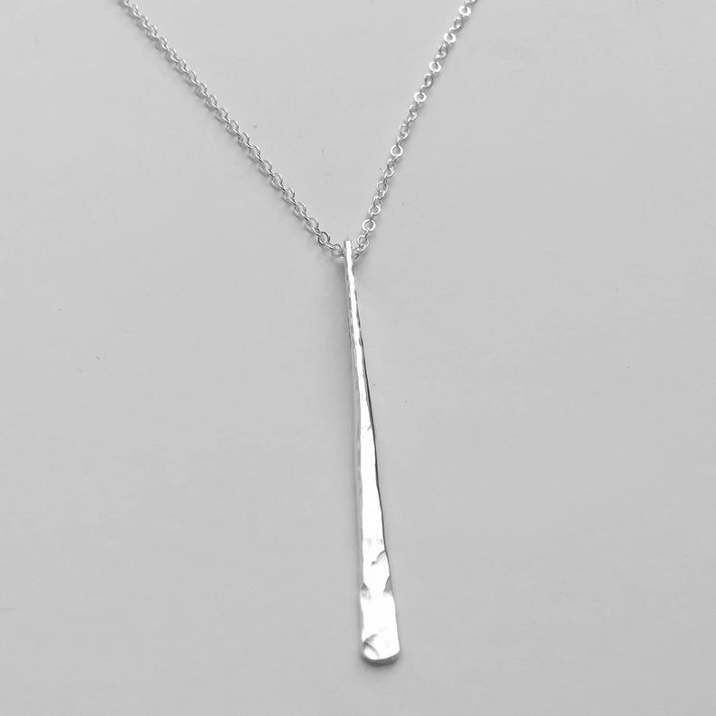 Silver Vertical Bar Pendant Necklace – Everyday Silver Jewelry – Sterling  Silver Bar Necklace Throughout Dilley 1 Light Unique / Statement Geometric Pendants (View 15 of 25)