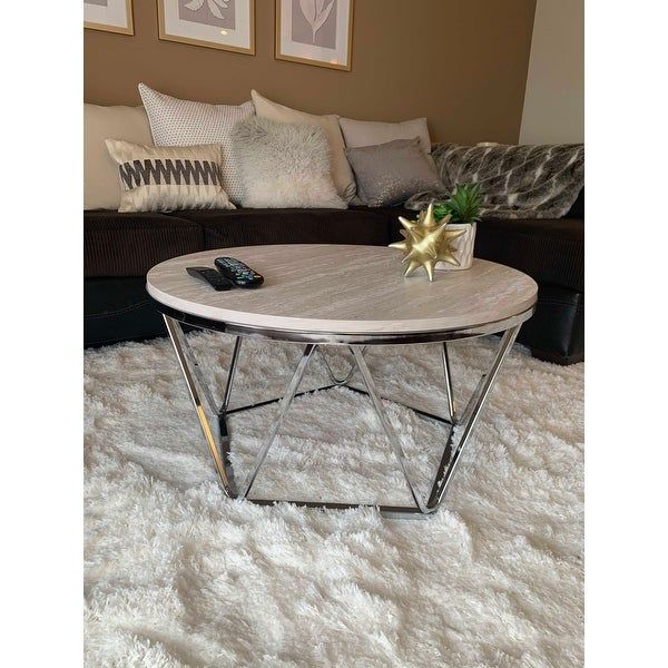 Top Product Reviews For Silver Orchid Henderson Faux Stone Regarding Silver Orchid Henderson Faux Stone Silvertone Round Coffee Tables (View 4 of 25)
