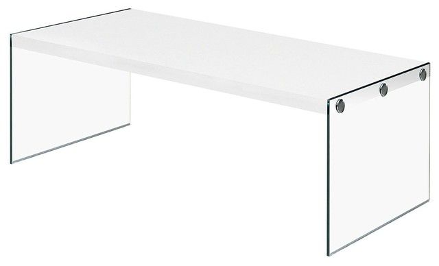 White Modern Rectangular Coffee Table With Tempered Glass Legs Within Glossy White Hollow Core Tempered Glass Cocktail Tables (View 4 of 25)