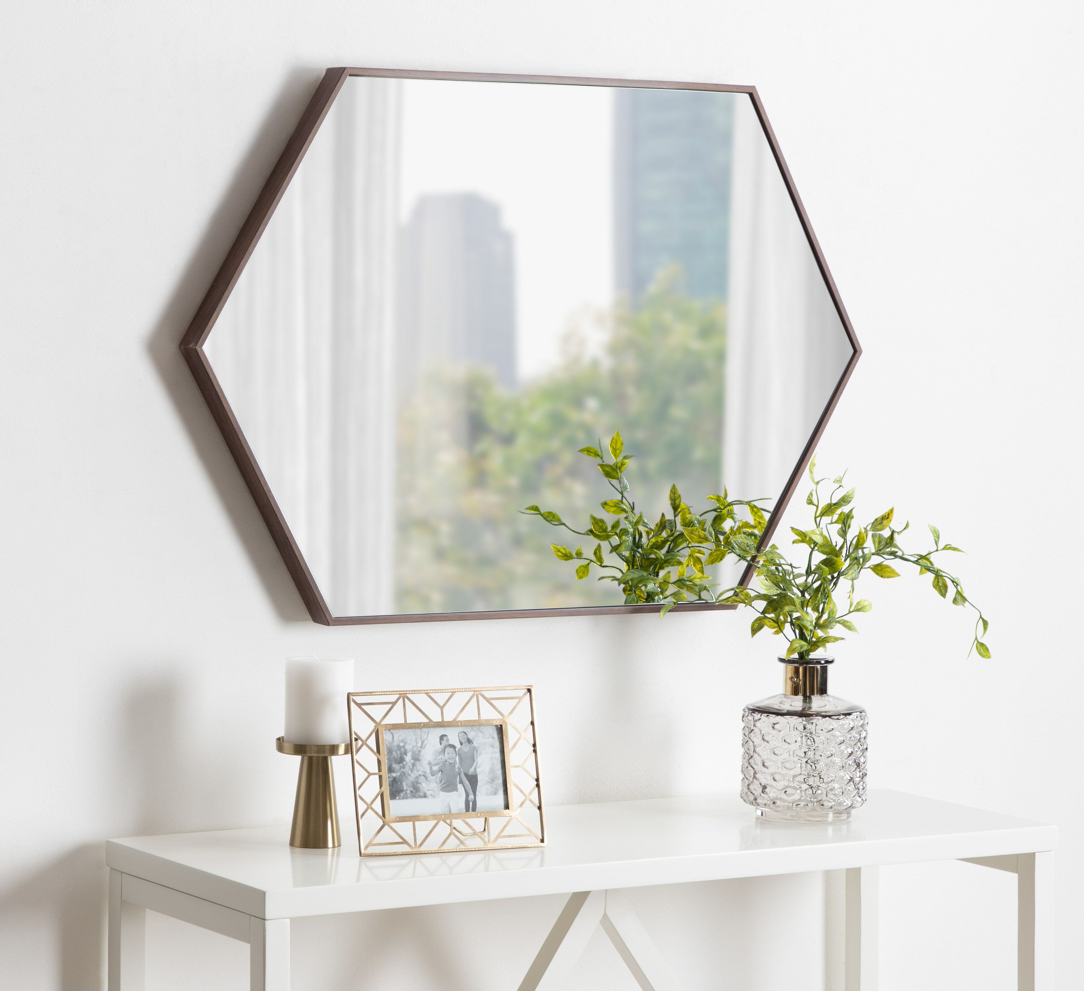 Zaliki Mid Century Hexagon Accent Mirror With Wood Accent Mirrors (View 12 of 20)