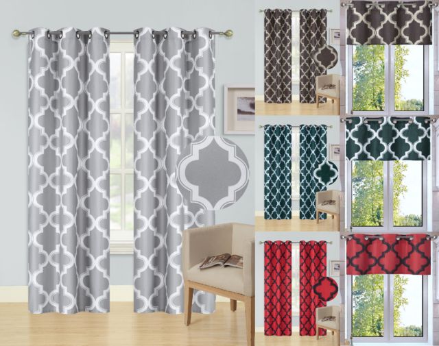 1/2Pc Set Window Curtain Lined Blackout Grommet Panel Valance Moroccan Print In Eclipse Trevi Blackout Grommet Window Curtain Panels (View 4 of 25)