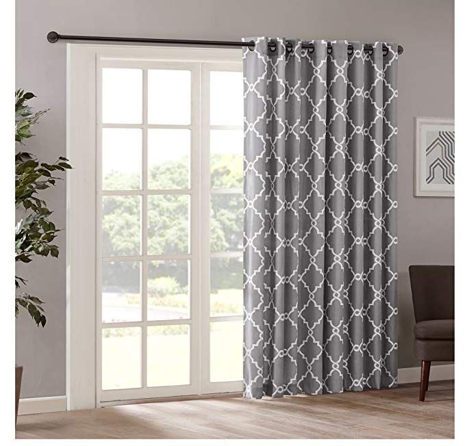 1 Piece 84 Inch Grey Color Geometric Sliding Door Curtain In Essentials Almaden Fretwork Printed Grommet Top Curtain Panel Pairs (View 20 of 25)